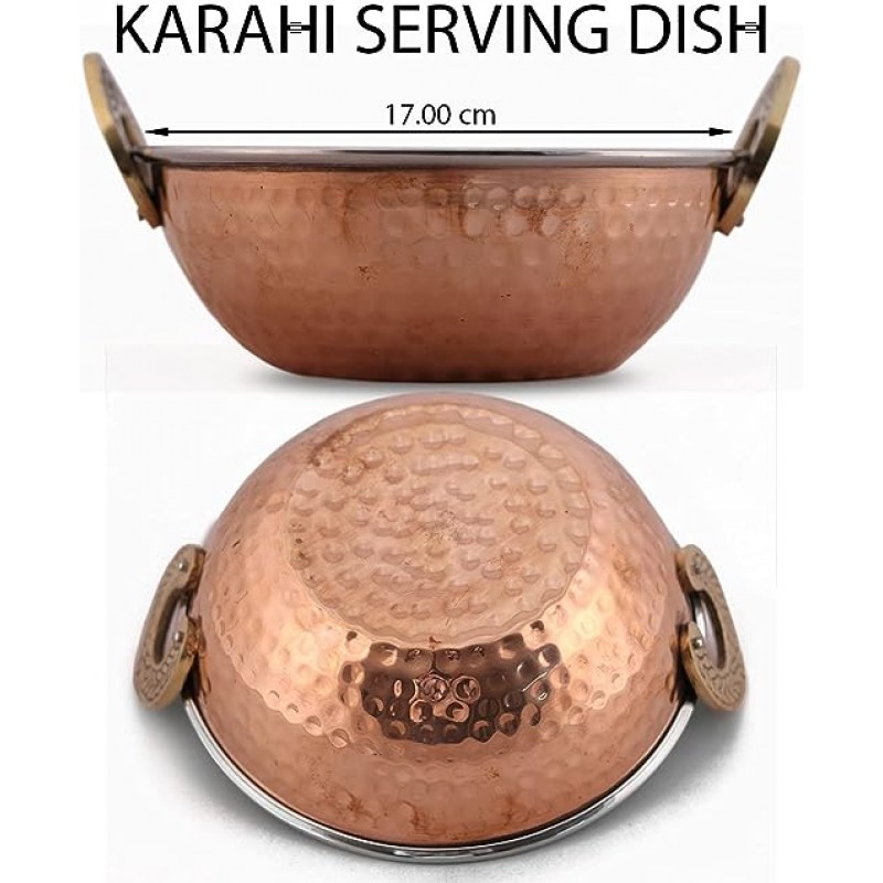 Shalinindia 카라히 인도 서빙 요리 - 2피스 구리 그릇 세트