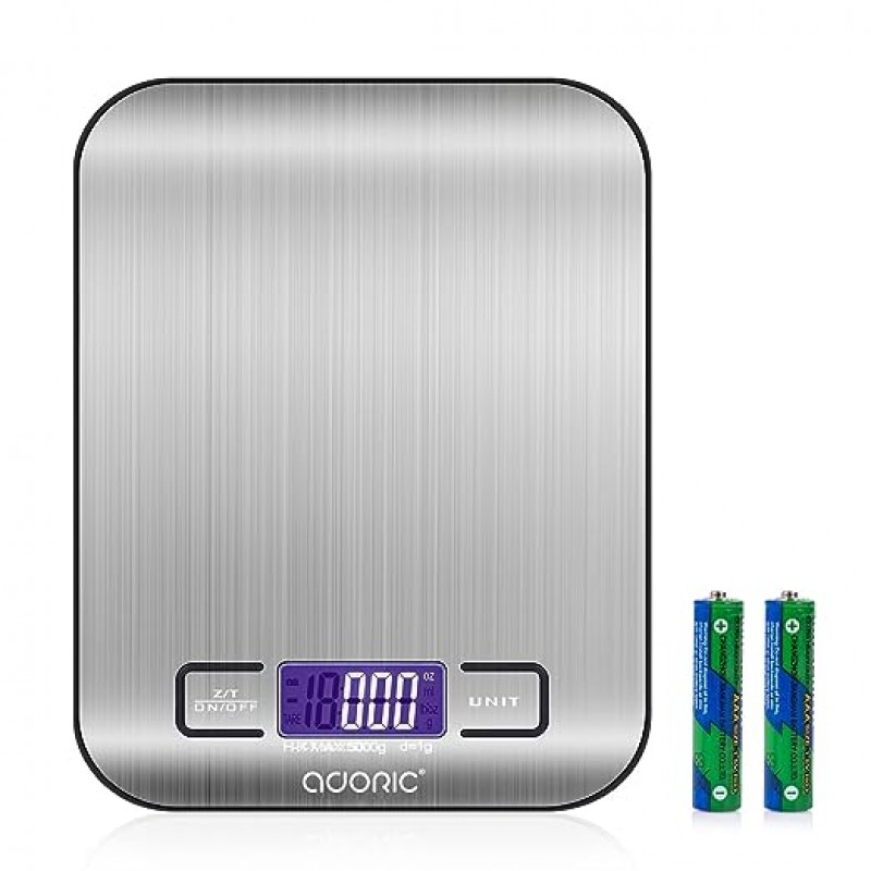 ADORIC 디지털 주방 저울 LCD 디스플레이가 장착된 전문가용 최대 5kg 실버