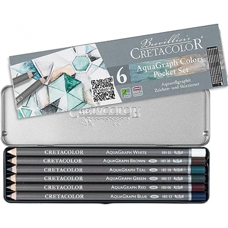 CRETACOLOR Aquagraph Colors 포켓세트 색상 악센트가 있는 수용성 흑연 연필 6펜