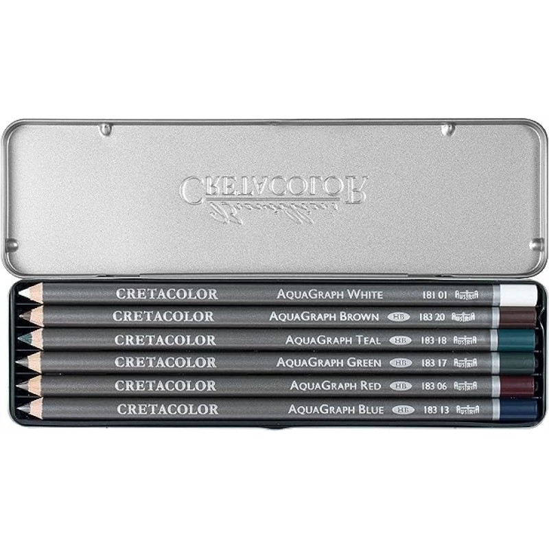CRETACOLOR Aquagraph Colors 포켓세트 색상 악센트가 있는 수용성 흑연 연필 6펜