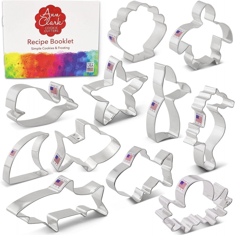 Ann Clark Cookie Cutters 앤 클라크 쿠키 커터 11피스 수중 쿠키 커터 세트 레시피 소책자 포함