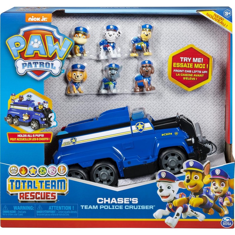 Paw Patrol 6052956 체이스의 총 팀 구조 경찰 차량 피규어