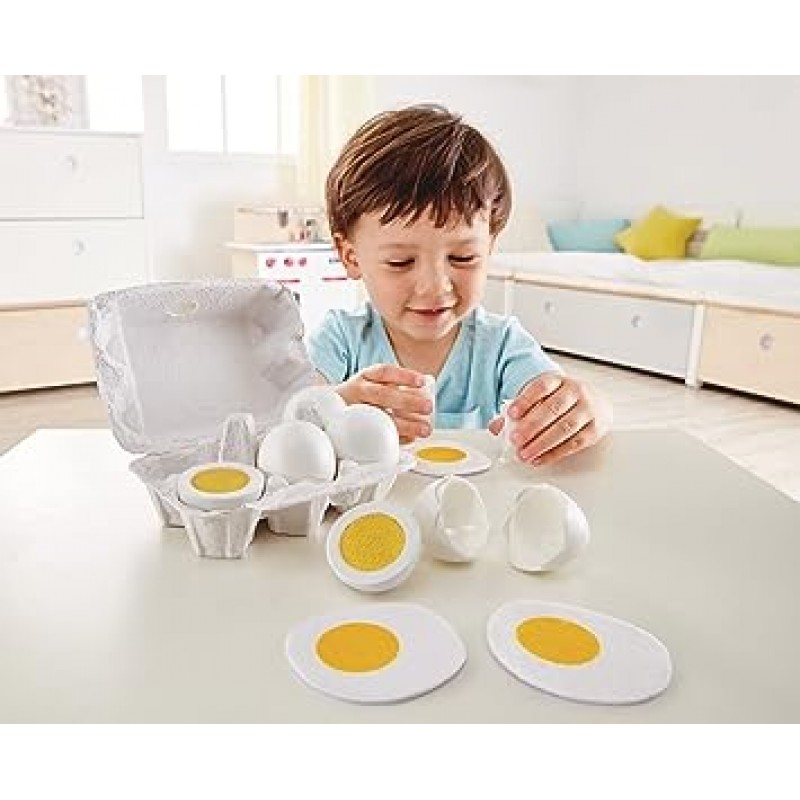 Hape EGG CARTON 껍질을 벗긴 단단한 완숙 계란 3개 계란 후라이 3개 교육용 장난감