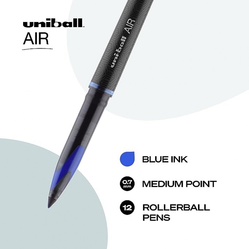 uni-ball AIR 롤러볼 펜 파인 포인트, 0.7mm, 파란색, 12팩