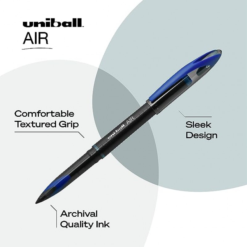 uni-ball AIR 롤러볼 펜 파인 포인트, 0.7mm, 파란색, 12팩