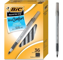 BIC 라운드 스틱 그립 엑스트라 컴포트 블랙 볼펜 36개 팩