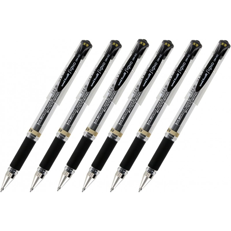 Uni-Ball Signo UM-153 젤 잉크 롤러볼 펜, 1.0mm, 블랙 잉크, 6개 팩