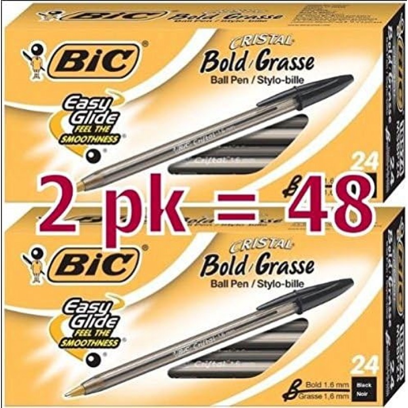 BIC- Cristal Bold, 1.6mm 볼펜, 블랙 - 24개 x2팩