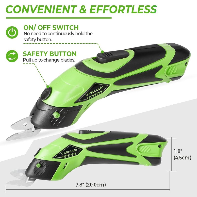 walowalo 전기 패브릭 가위 박스 커터 1 충전식 배터리 2 PCS 블레이드
