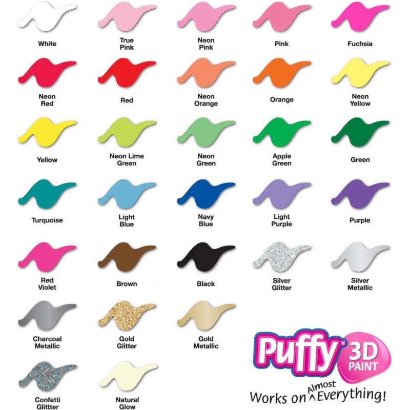 Puffy 스텐실 3개 및 페인트 브러시 2개 3D 페인트, 30팩(29.5ml)