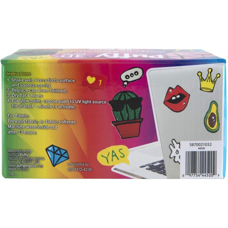 Puffy 스텐실 3개 및 페인트 브러시 2개 3D 페인트, 30팩(29.5ml)