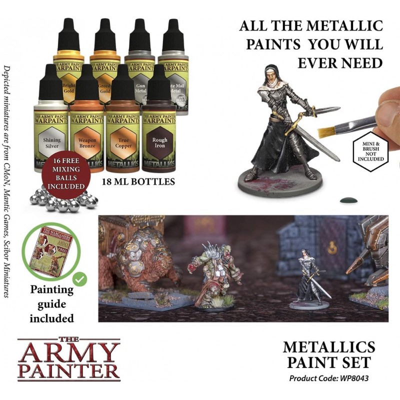 Army Painter 금속 페인트 8개 세트- 금색 아크릴 페인트 금속이 포함된