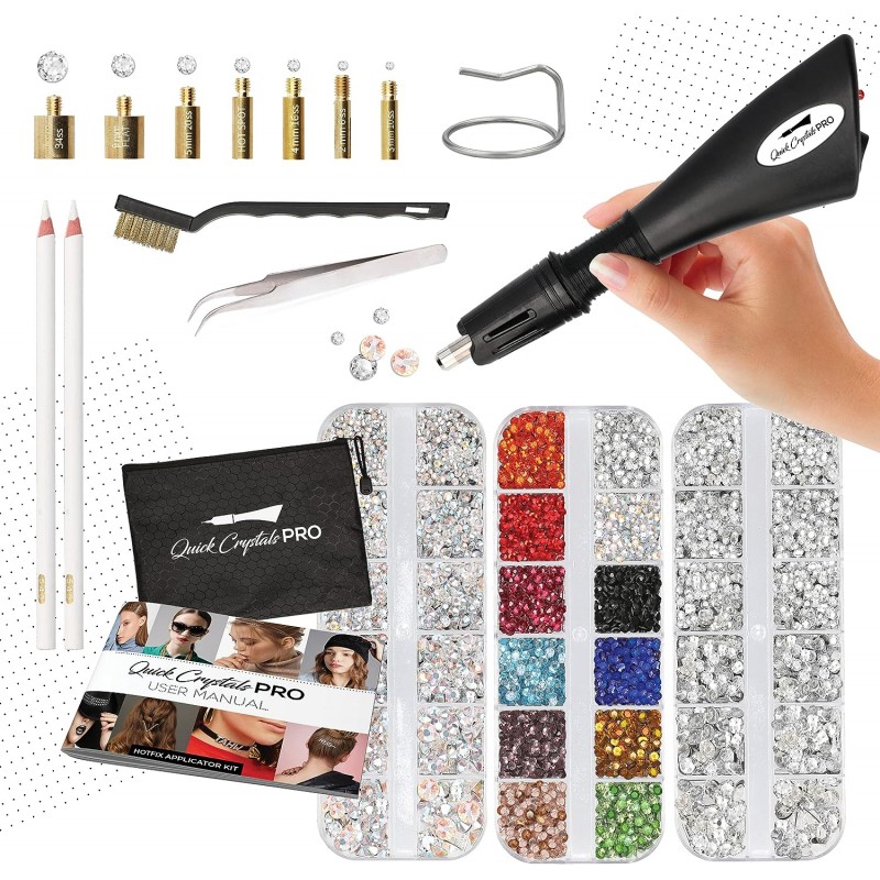 Quick Crystals Pro 핫픽스 어플리케이터, 라인스톤이 포함된 Bedazzler 키트