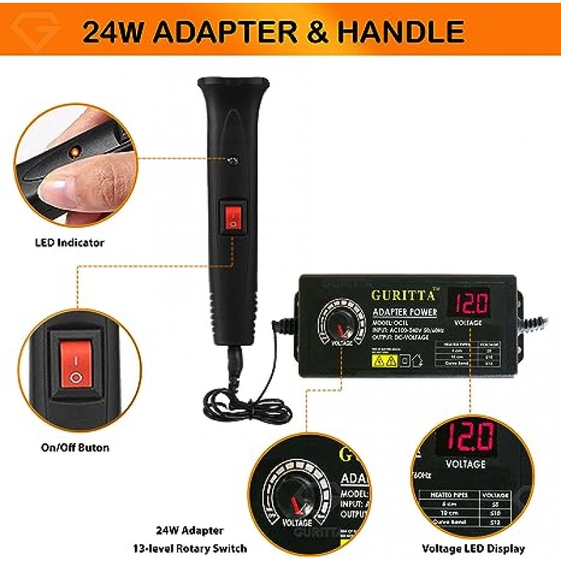 4 in 1 열선 스티로폼 절단기(검정색-24W) 열선 폼 절단 키트, 전기 조각 도구 변압기 어댑터