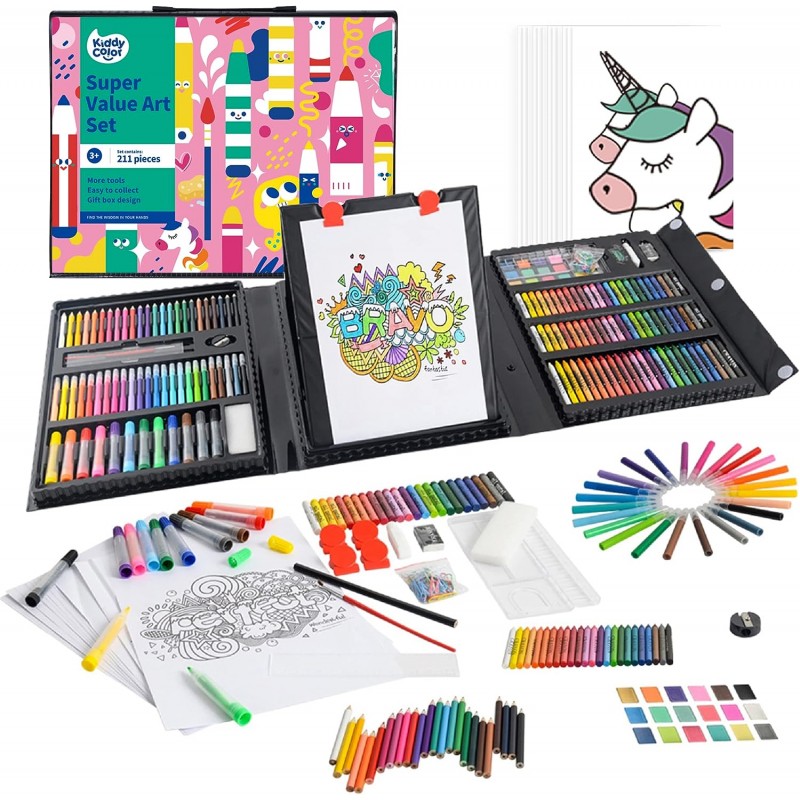 KIDDYCOLOR 어린이 미술 용품, 어린이를 위한 휴대용 그림 및 드로잉 아트 키트