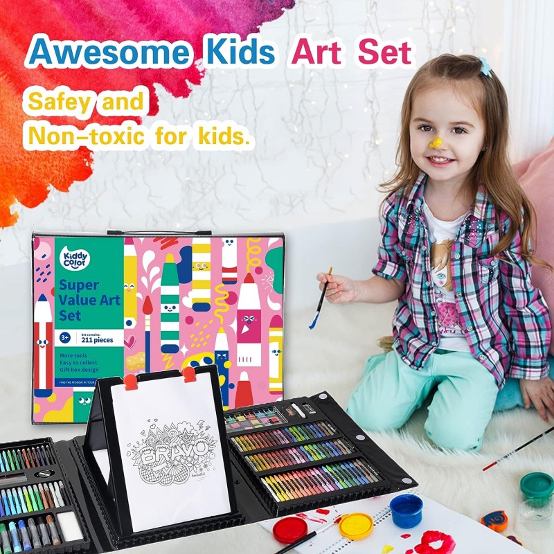 KIDDYCOLOR 어린이 미술 용품, 어린이를 위한 휴대용 그림 및 드로잉 아트 키트