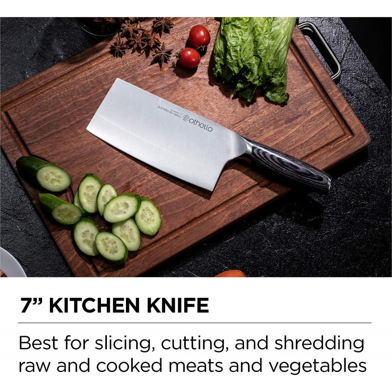 Othello 오델로 CL-FK6 클래식 칼 세트 및 나무 블록 주방 칼, 실버