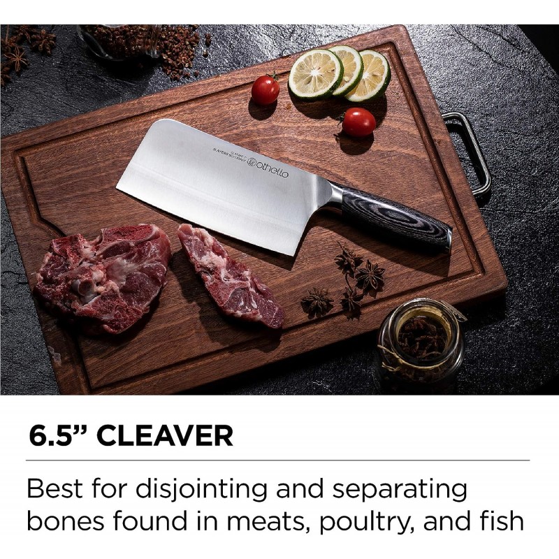 Othello 오델로 CL-FK6 클래식 칼 세트 및 나무 블록 주방 칼, 실버