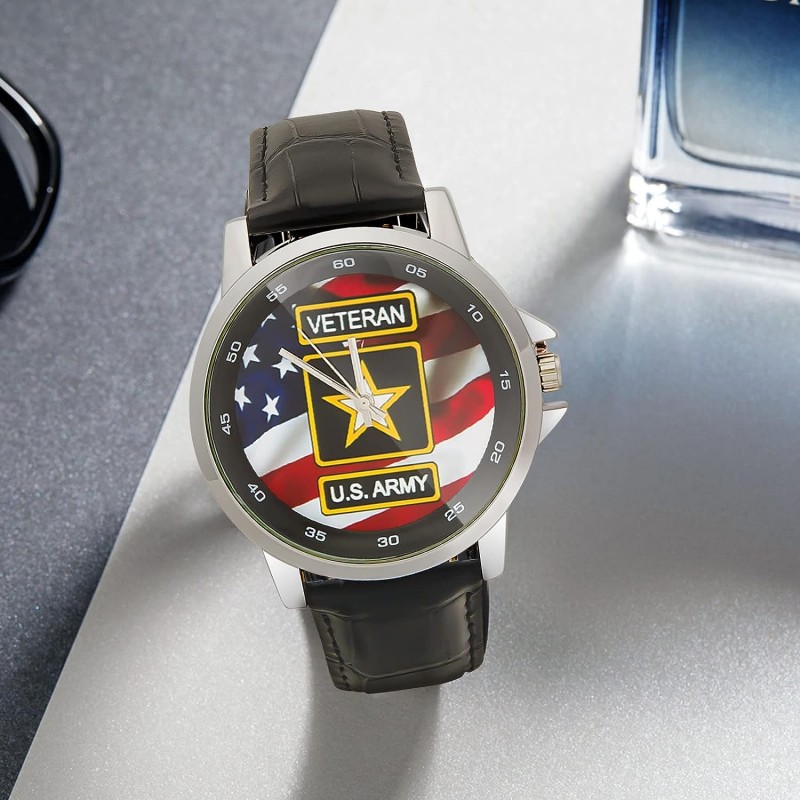 특별 디자인 군용 미 육군 베테랑 및 미국 국기 맞춤형 남여 공용 시계
