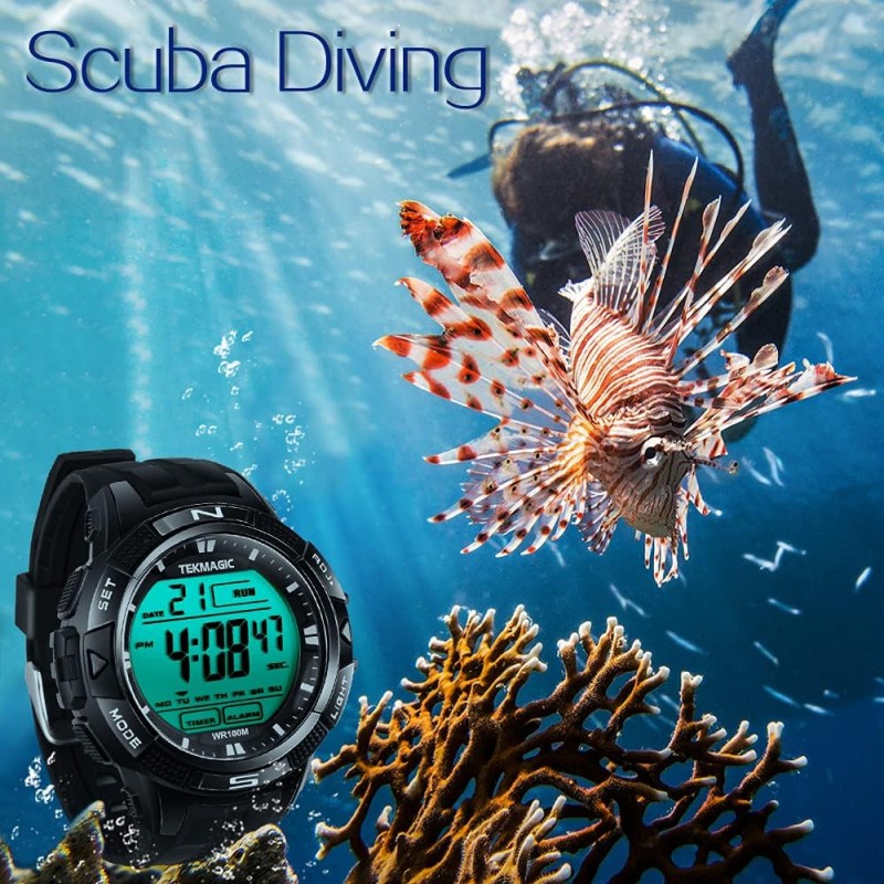 TEKMAGIC 10 ATM 디지털 잠수정 남여 성인 다이빙 시계 100m 방수 수영 스포츠 손목 시계