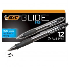 BIC 글라이드 볼드 블랙 볼펜, 볼드 포인트(1.6mm), 12개 팩