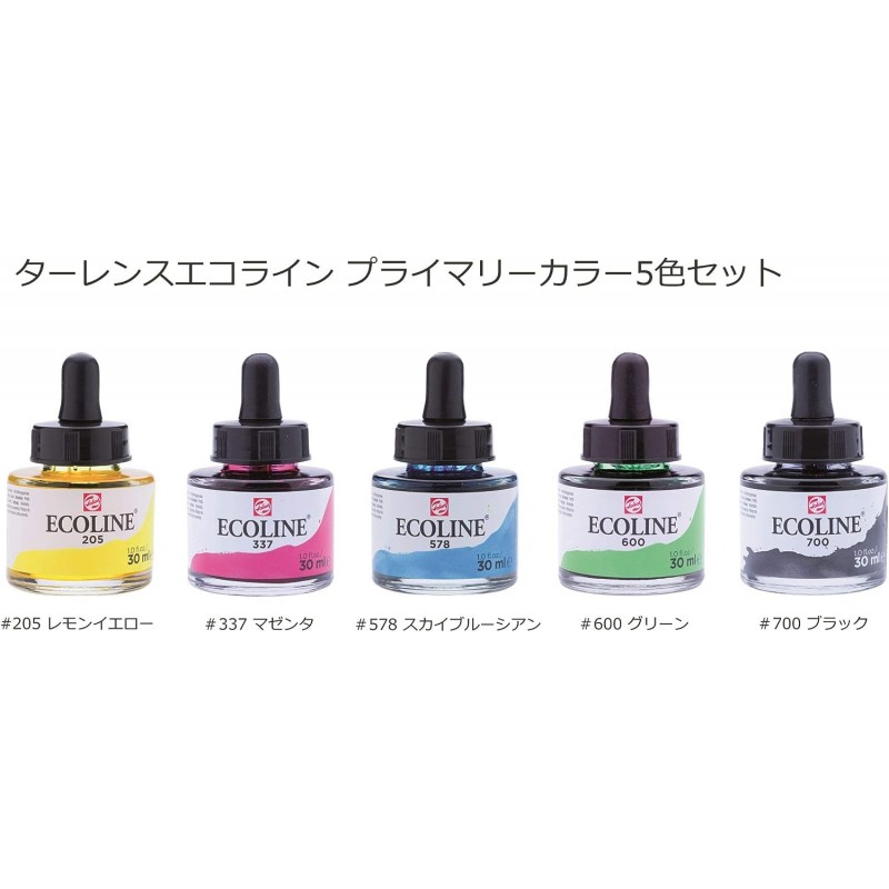 Tarens Japan T1125-9900 에코 라인 컬러 잉크, 기본 5색 세트, 30ml(1.0fl oz)