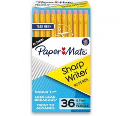 Paper Mate 샤프 펜슬, SharpWriter 연필, 0.7mm, HB #2, 노란색, 36개