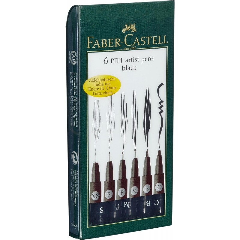 Faber Castell 파버 카스텔 다양한 팁이 포함된 피트 아티스트 펜 6개 블랙