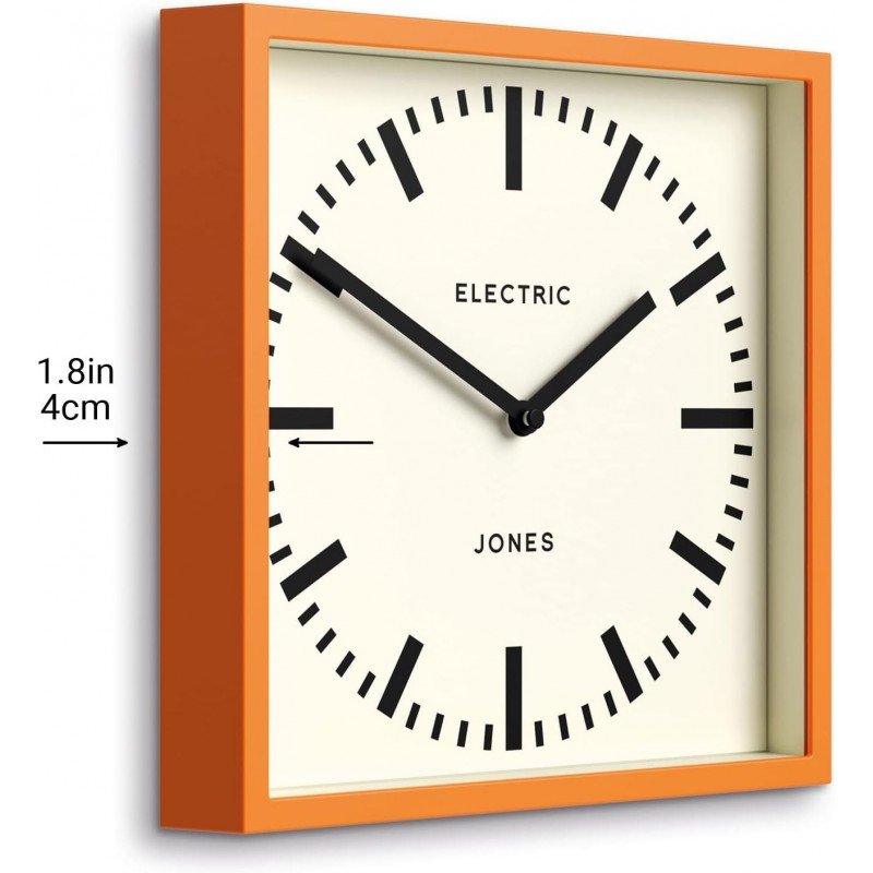 JONES CLOCKS® Box Railway 다이얼 벽시계 사각형 복고풍 시계 (주황색)