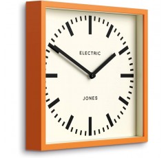 JONES CLOCKS® Box Railway 다이얼 벽시계 사각형 복고풍 시계 (주황색)