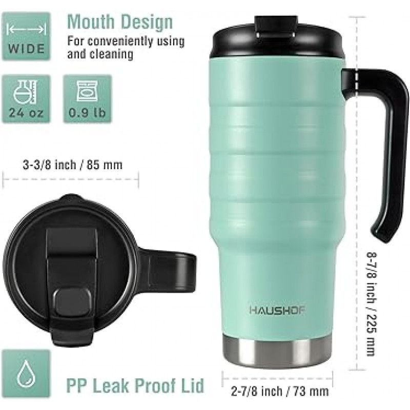 HAUSHOF 단열 보온 머그 700 ml 여행, 자동차, 사무실, BPA 프리용 뚜껑과 손잡이 포함