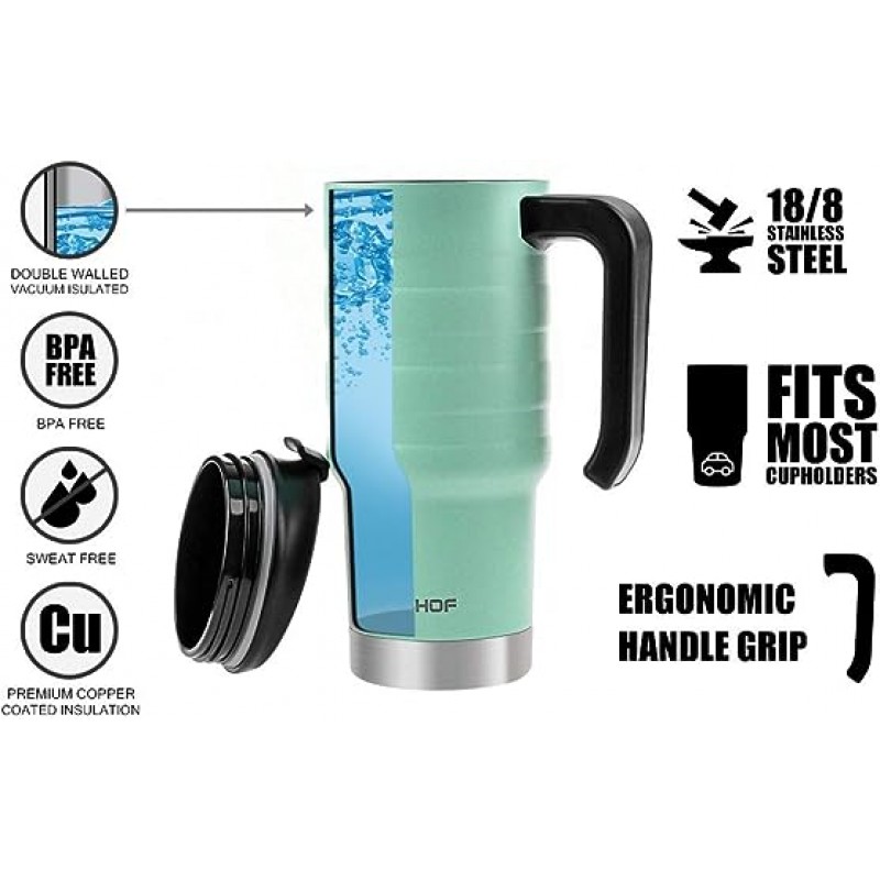 HAUSHOF 단열 보온 머그 700 ml 여행, 자동차, 사무실, BPA 프리용 뚜껑과 손잡이 포함