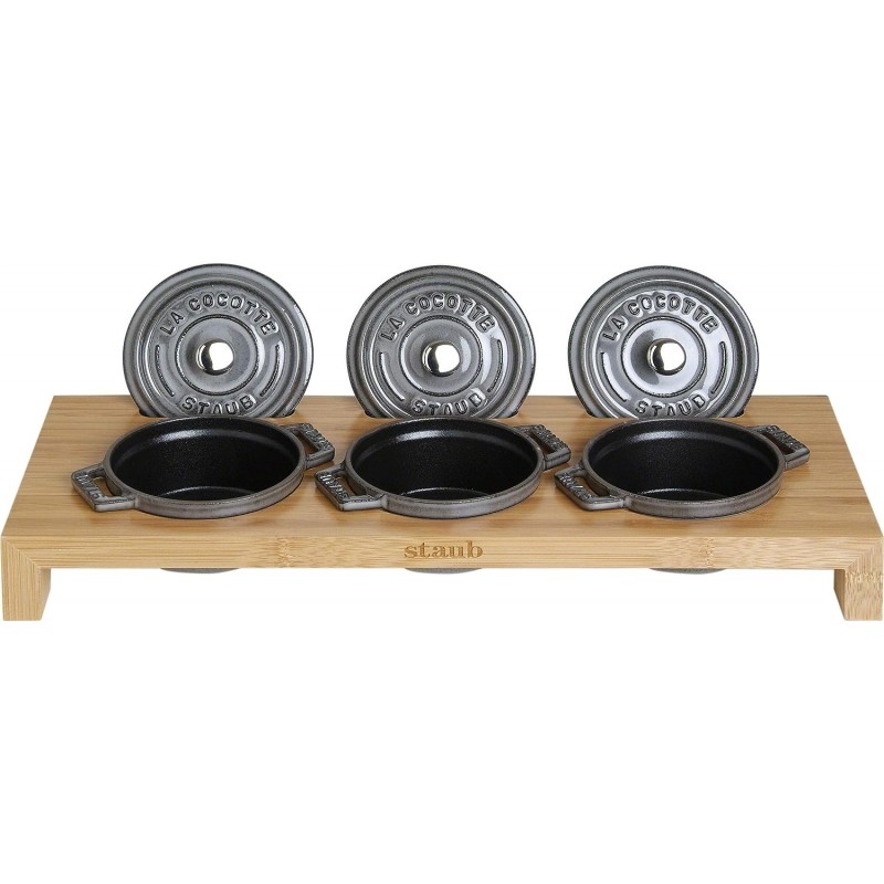 STAUB 스타우브 미니 코코트 3개용 서빙보드 목재, 42 x 16 x 5 cm