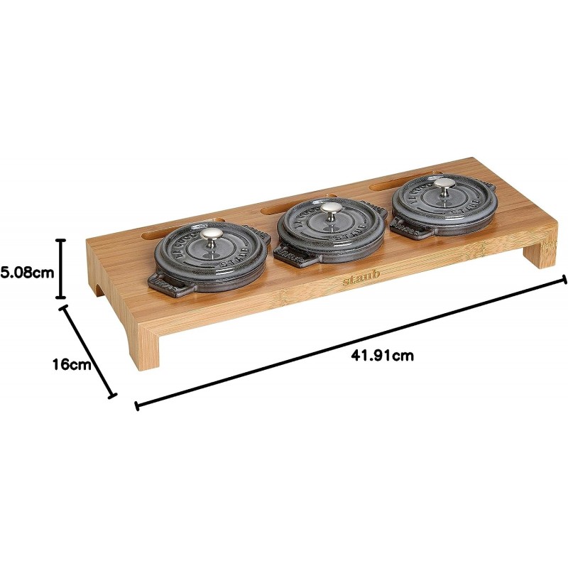 STAUB 스타우브 미니 코코트 3개용 서빙보드 목재, 42 x 16 x 5 cm