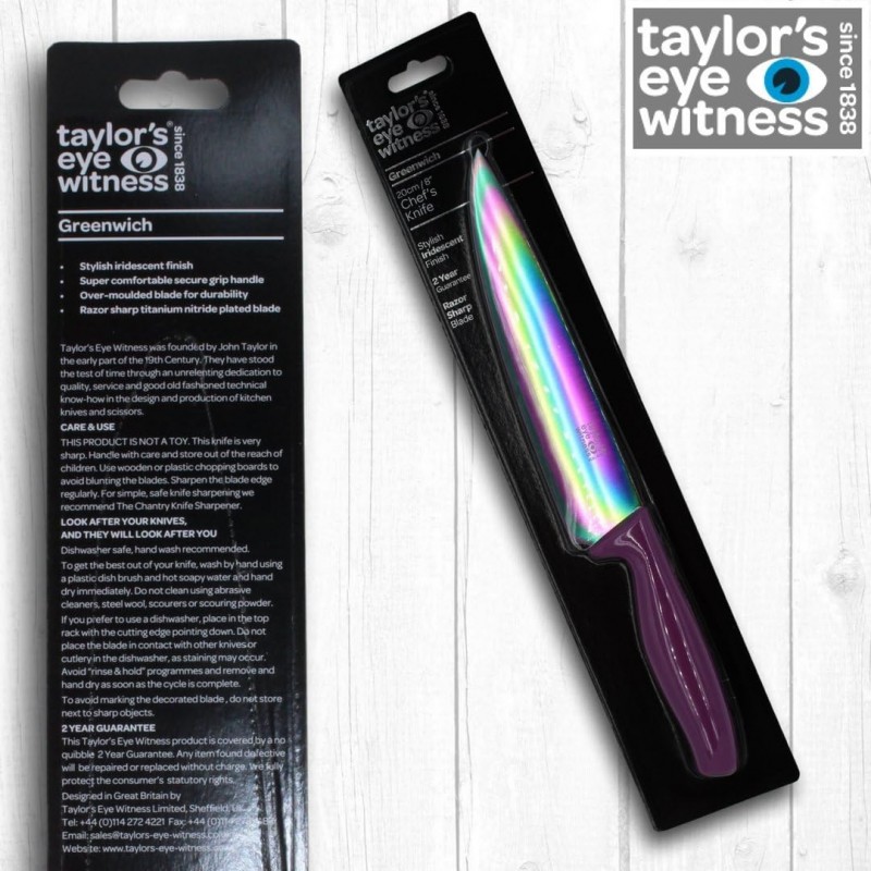Taylors Eye Witness 무지개빛 티타늄 인체공학적 요리사용 칼 20cm