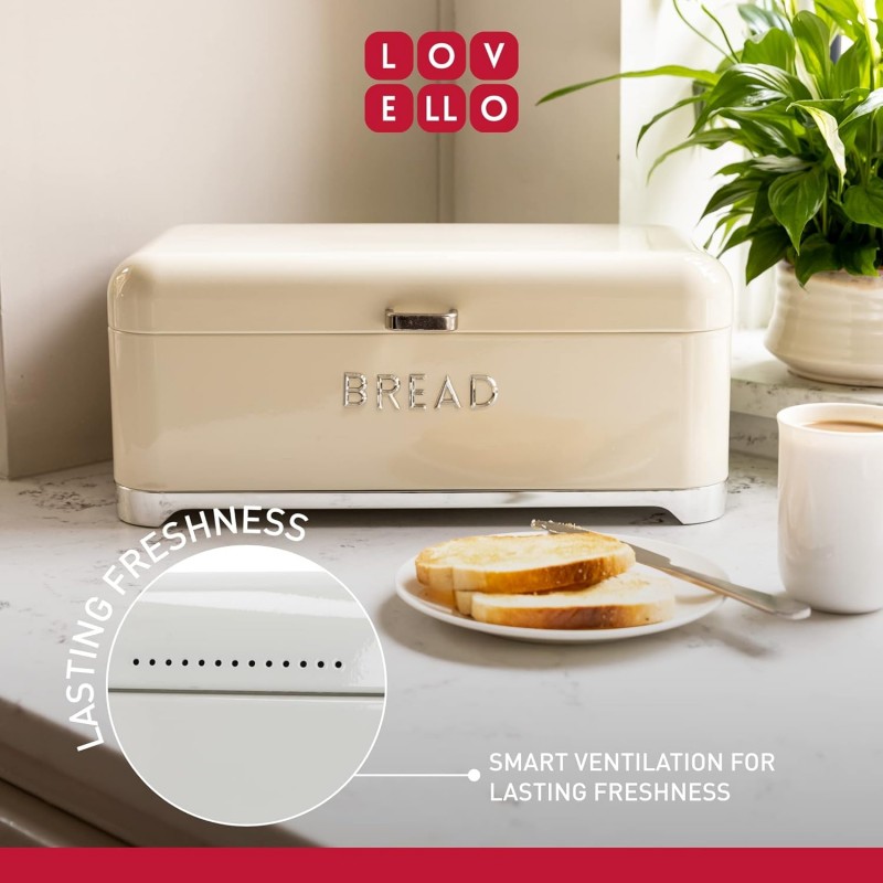 KitchenCraft Lovello 레트로 스타일 빵통 크림색 42 x 22cm 싱글