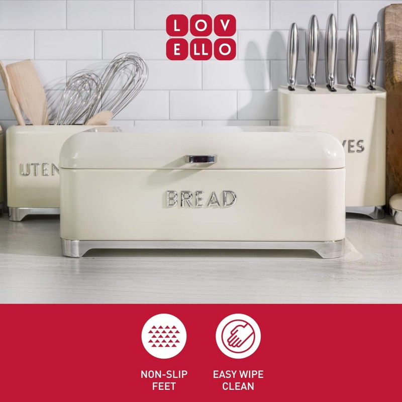 KitchenCraft Lovello 레트로 스타일 빵통 크림색 42 x 22cm 싱글