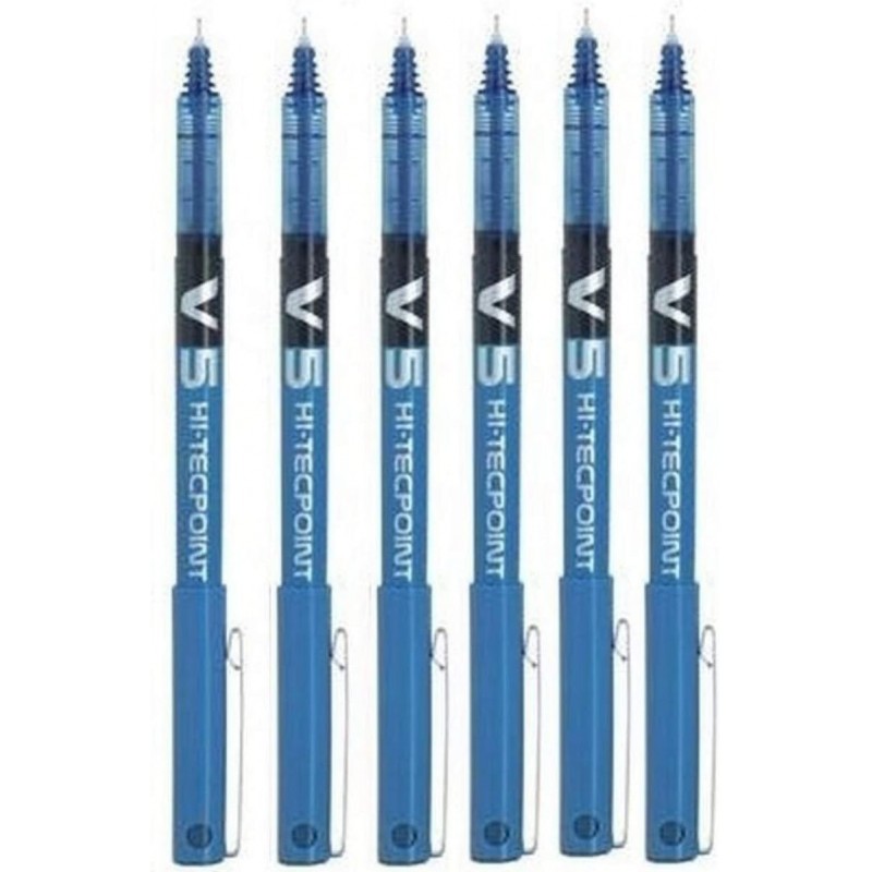 PILOT BX V5 Hi-Tecpoint 엑스트라 파인 롤러볼 펜 0.5mm 펜촉 0.3mm 라인 폭 블루 (6개 팩)