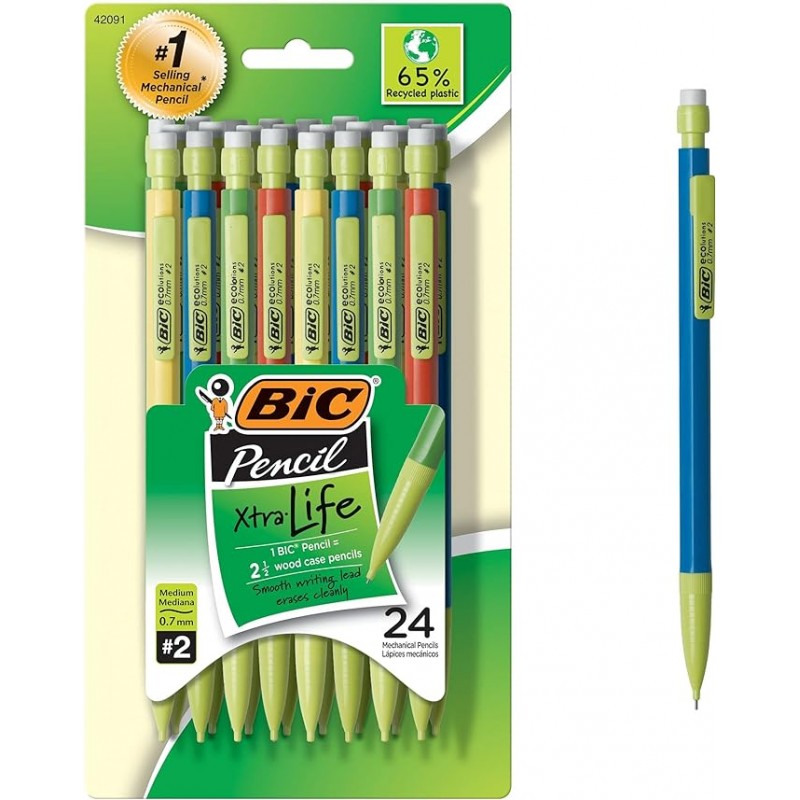 BIC Ecolutions Xtra-Life 샤프 펜슬 미디엄 포인트(0.7mm) 24개