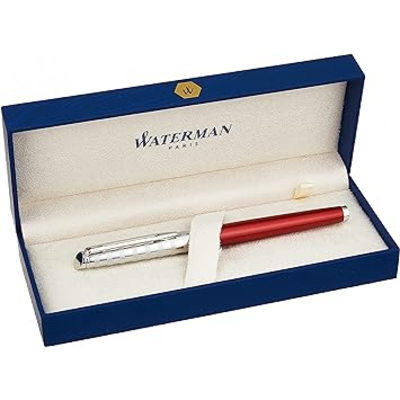 WATERMAN CT 2125585 공식 만년필, F, 파인 포인트, 메트로폴리탄 디럭스 스트라이프 레드, 겸용형