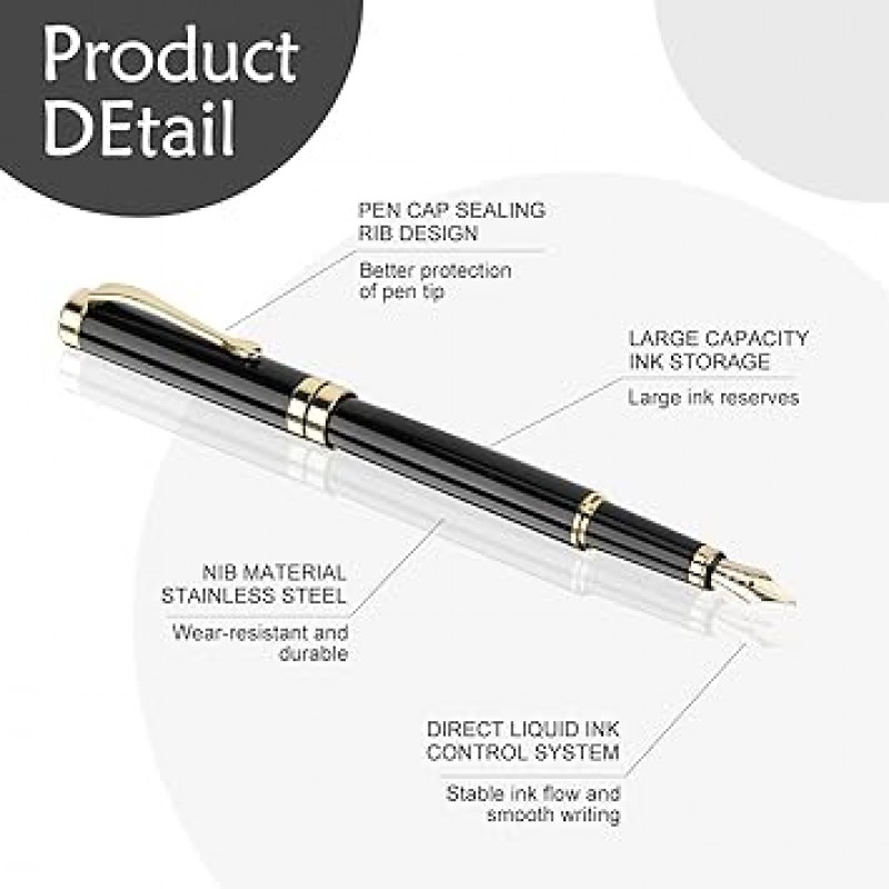 Tiankool 고급 만년필 글자 펜 끝 절묘한 펜 선물 세트 남녀 겸용 잉크 카트리지 10 개 & 잉크 컨버터 멋진 펜 블랙