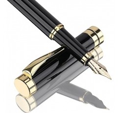 Tiankool 고급 만년필 글자 펜 끝 절묘한 펜 선물 세트 남녀 겸용 잉크 카트리지 10 개 & 잉크 컨버터 멋진 펜 블랙