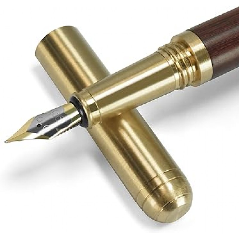 수제 목제 만년필 잉크 리필 컨버터 포함 서명 그리기 일기 서예 골동품 이그제큐티브 비즈니스 선물 펜 미디엄 0.7mm 펜촉 (Camwood)