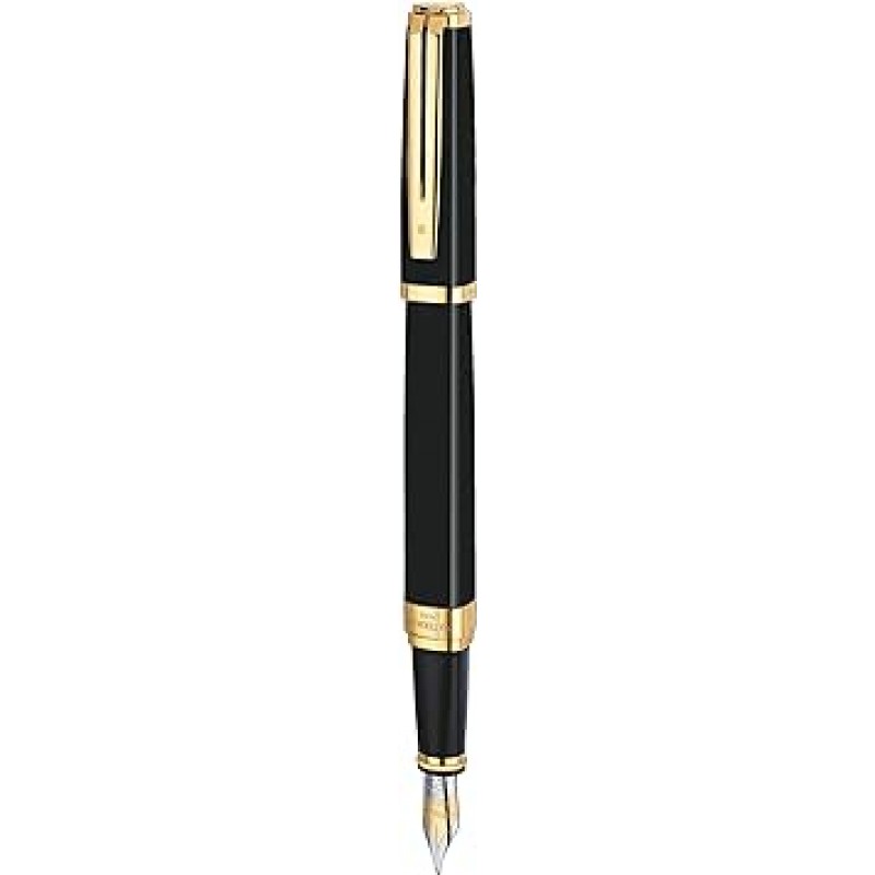 Waterman – Exception : Ideal 블랙 GT fountain-pen, 골드 트림, 솔리드 골드 18 kt Fine 펜촉.