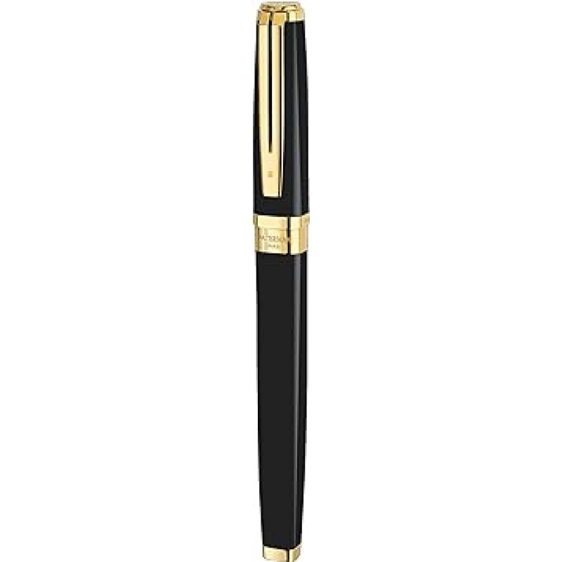 Waterman – Exception : Ideal 블랙 GT fountain-pen, 골드 트림, 솔리드 골드 18 kt Fine 펜촉.