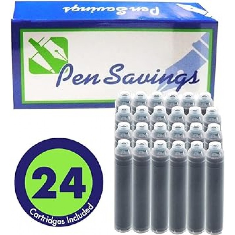 Pen Savings 만년필 잉크 카트리지 국제 표준 짧은 2.6mm 보어 서예 24 팩 오션 틸