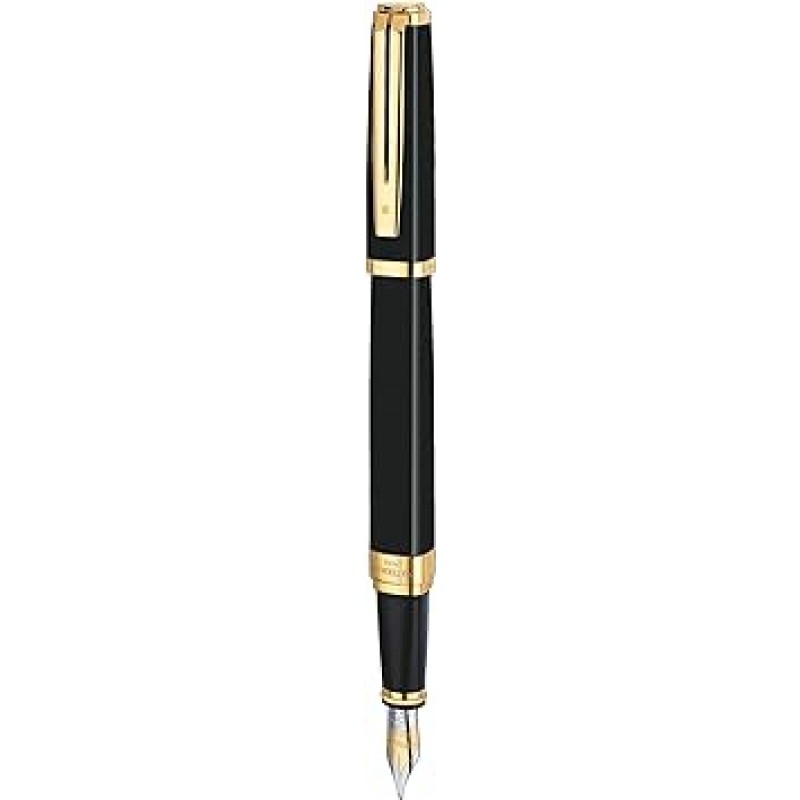 Waterman – Exception : Ideal 블랙 GT fountain-pen, 골드 트림, 솔리드 골드 18 kt Medium 펜촉.