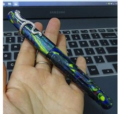 Fuliwen 017 블루 마블 수지 만년필 핸드메이드 스네이클링 컨버터 펜 중간 선물 조명 펜