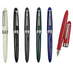 Sipliv 세트 6 정품 가죽 펜 파우치가 포함된 플라스틱 만년필, 골드 트림 클리어 펜 세트 - 다양한 색상 흰색, 회색, 검정색, 파란색, 녹색, 빨간색