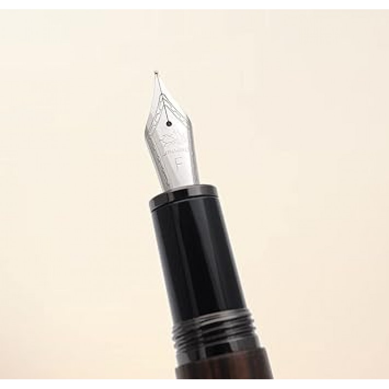 JINHAO 9056 천연 나무 만년필 핸드메이드 잉크 펜 (에보니 우드, 블랙 클립, 세자 펜 끝 0.5 mm)